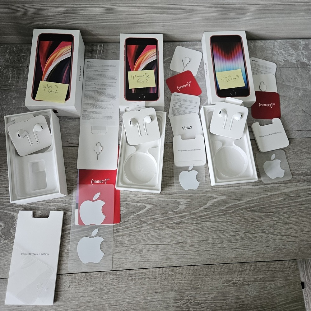 Apple iPhone SE Product RED 3 BOXES ONLY w OEM Wired Headset Stickers